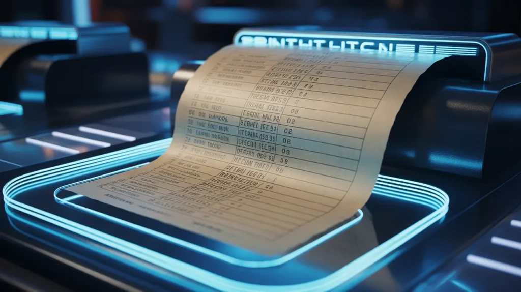 A vintage sports betting ticket being printed from a high-tech glowing terminal, bridging the gap between old school bookmaking and modern crypto speed, dramatic lighting, high contrast